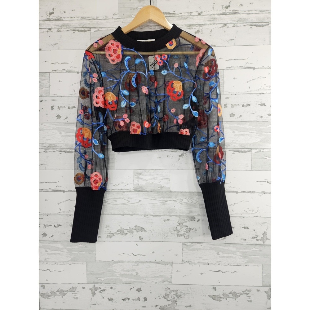 Cosmopolitan Dress The Population Mesh Floral Embroidered Crop Top Black Medium